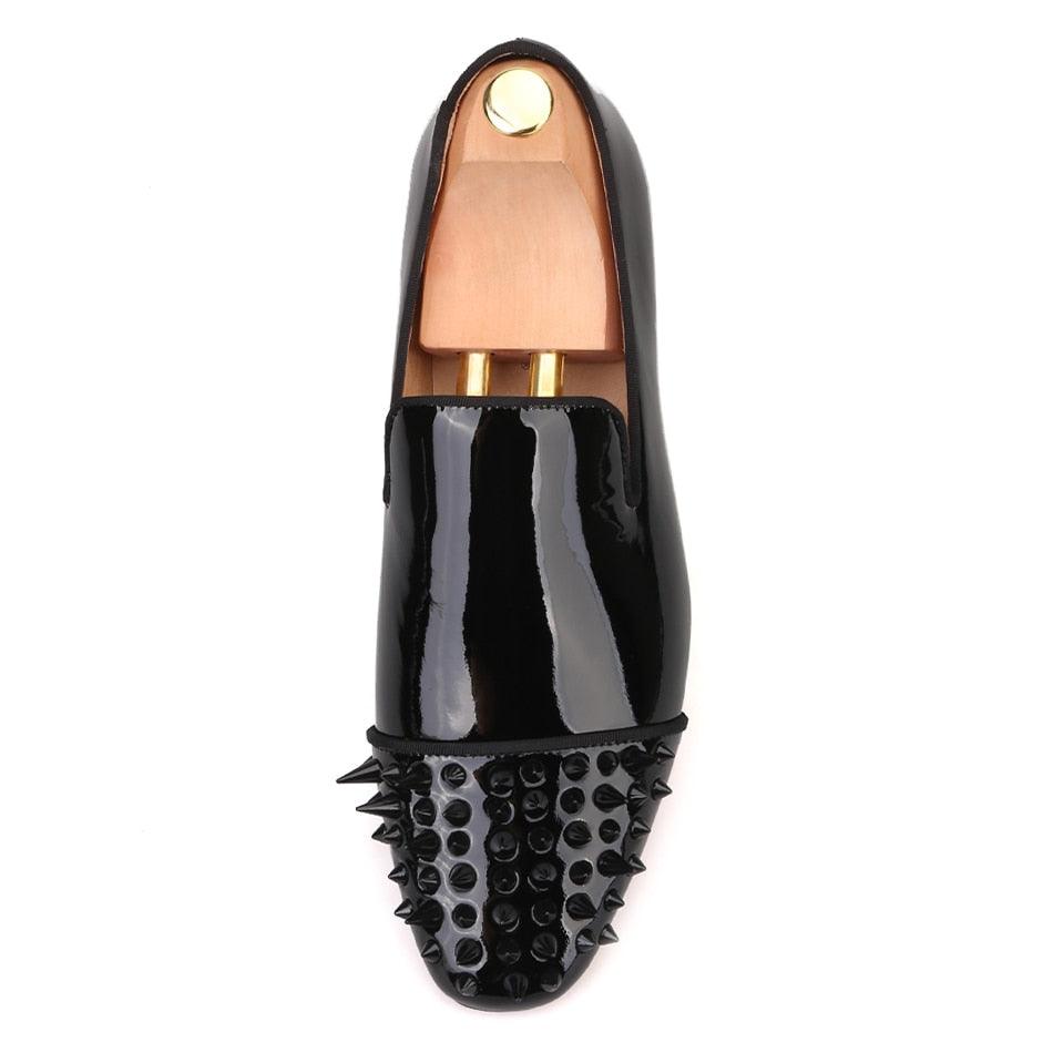 Spiked Patent Leather Men Loafers - Men Shoes - Loafer Shoes - Guocali