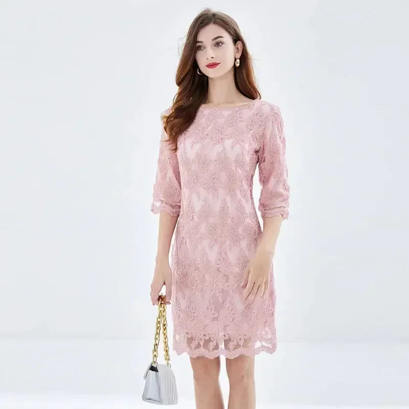 Spring Autumn Casual Embroidery Work Dress -Guocali