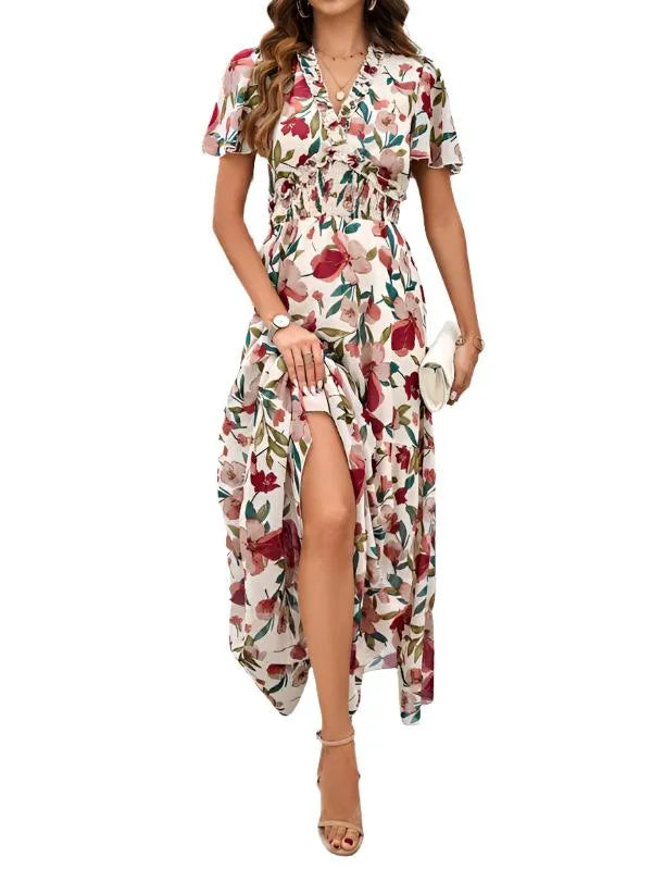 Spring Summer Casual Printed Waist Dress -Guocali