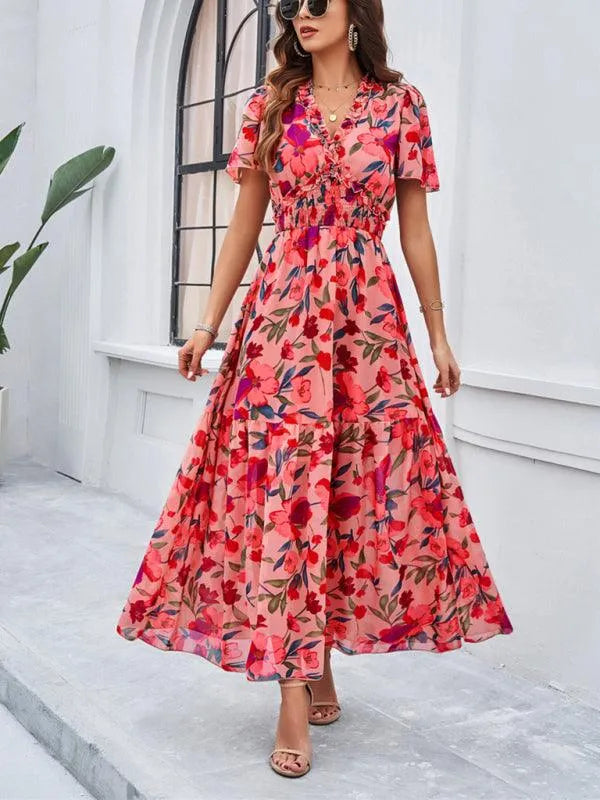 Spring Summer Casual Printed Waist Dress -Guocali