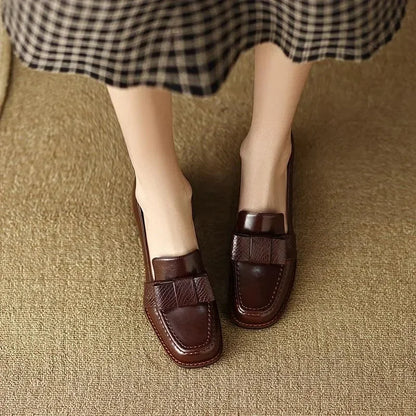 Square Toe Leather Pumps for Women -Guocali