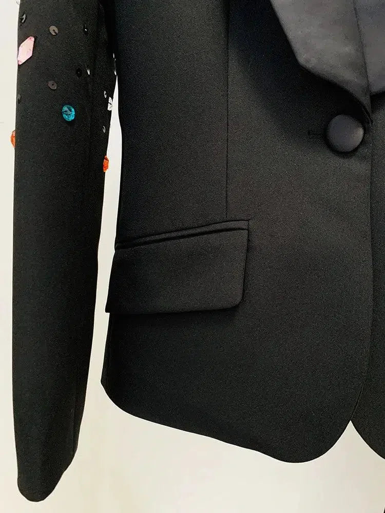 Strass Diamonds Beaded Blazer Pant Suit - Women Tuxedo Trouser Suit -Guocali