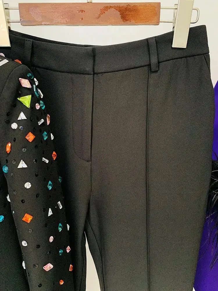 Strass Diamonds Beaded Blazer Pant Suit - Women Tuxedo Trouser Suit -Guocali