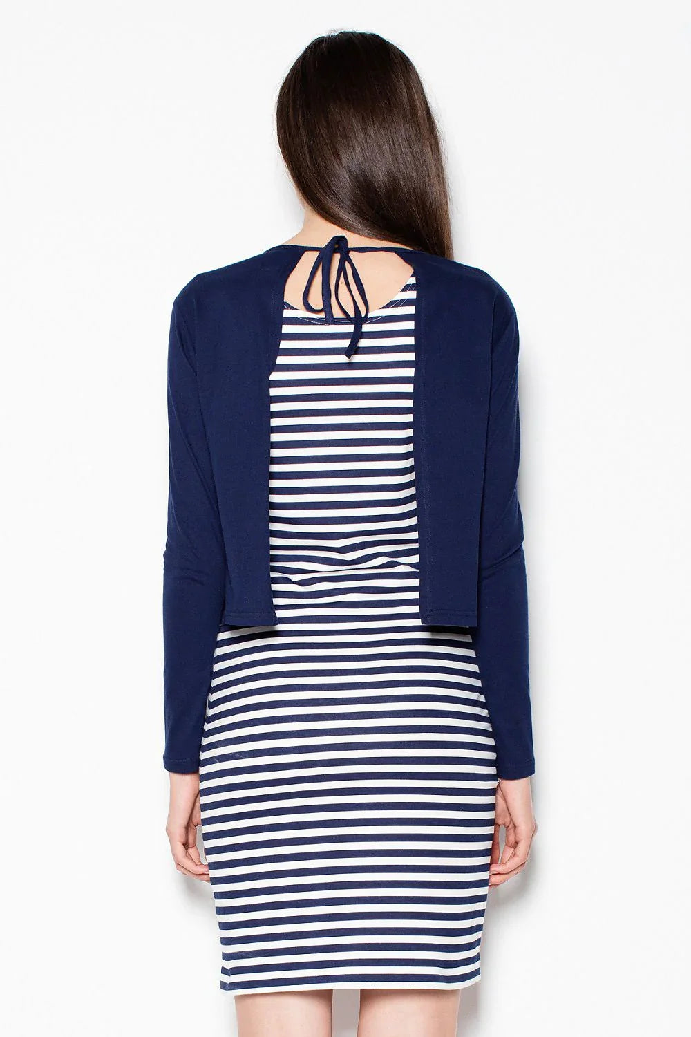 Striped Long Sleeve Dress Casual Navy Above Knee Fit-Day Dress-GUOCALI