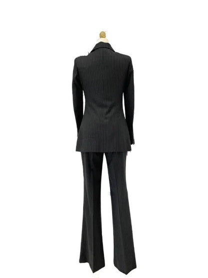 Striped Women Pant Suit - Grey Double Breasted Trouser Suit -Guocali