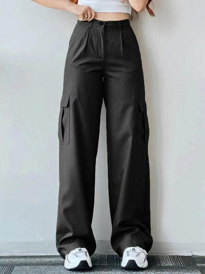 Casual Women Cargo Pants – Mid Rise Button Front