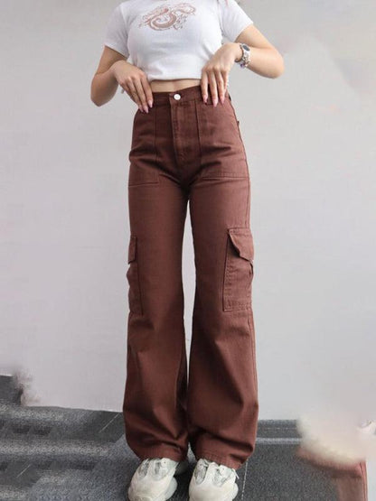 Casual Women Cargo Pants – Mid Rise Button Front