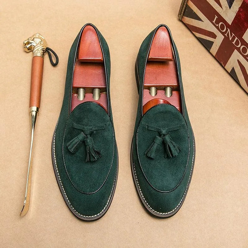 Suede Stitched Tassel Loafers - Men Shoes -Guocali