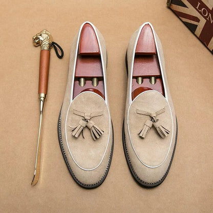 Suede Stitched Tassel Loafers - Men Shoes -Guocali