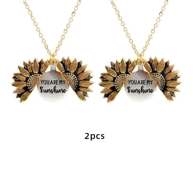 Sunflower Pendant Necklace - Engraved (You are my sunshine) -Guocali