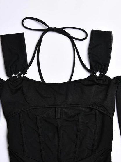 Suspender Backless See-Through Dress -Guocali