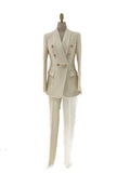 Elegant Women's Pant Suit - Solid Double-Breasted