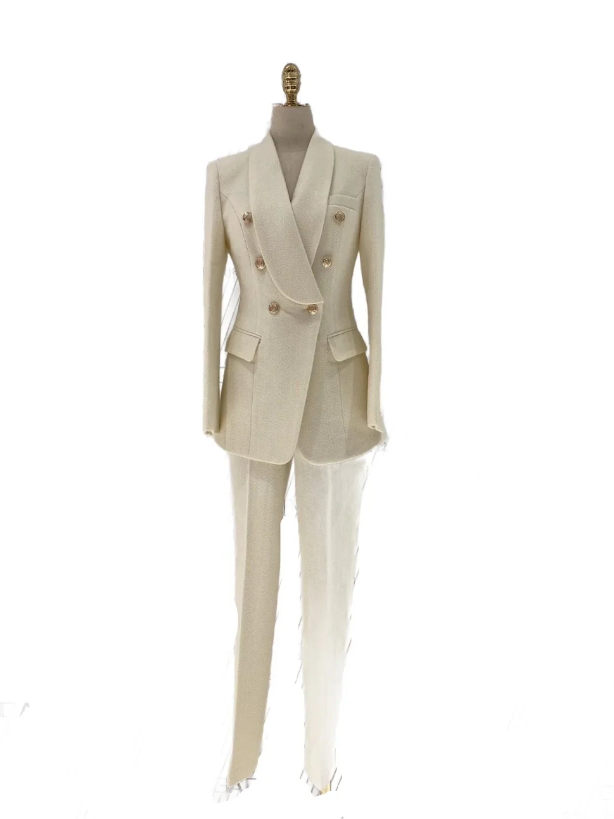Elegant Women's Pant Suit - Solid Double-Breasted