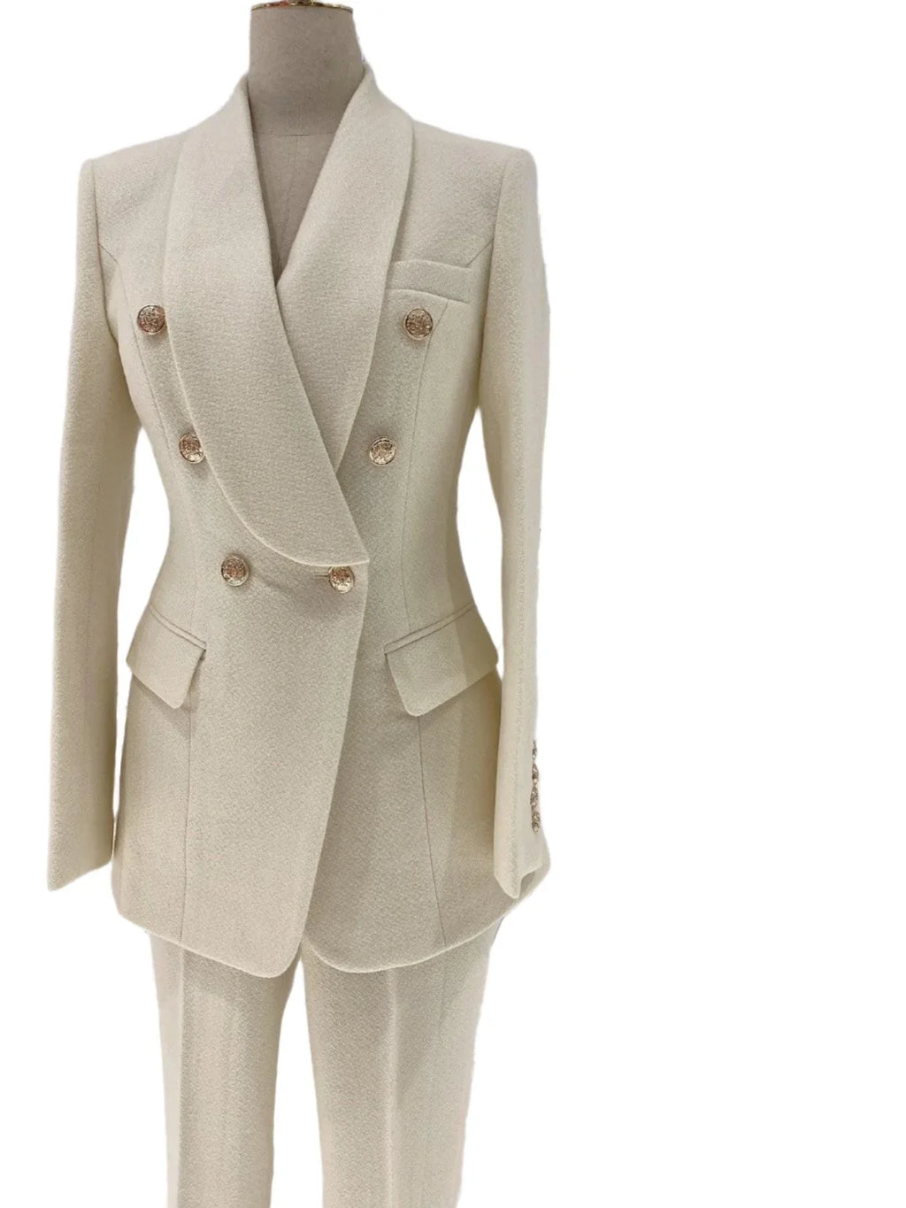 Elegant Women's Pant Suit - Solid Double-Breasted