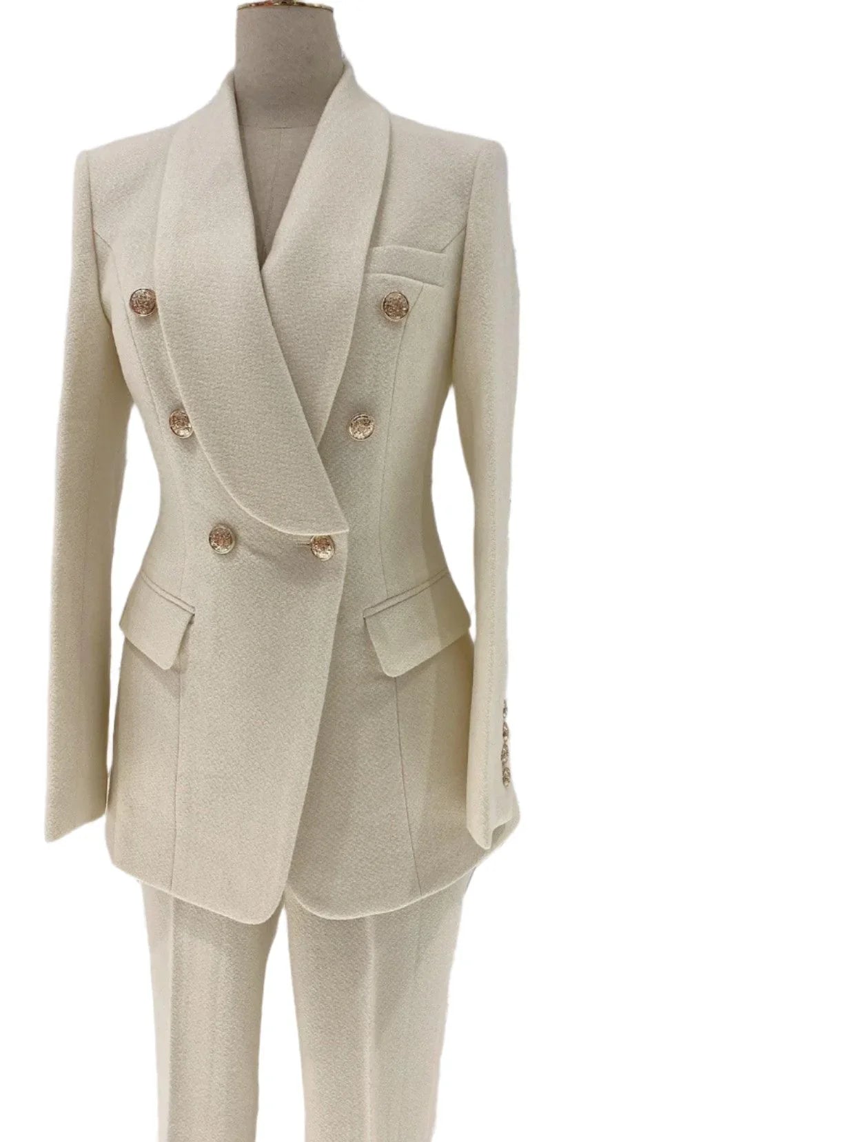 Elegant Women's Pant Suit - Solid Double-Breasted