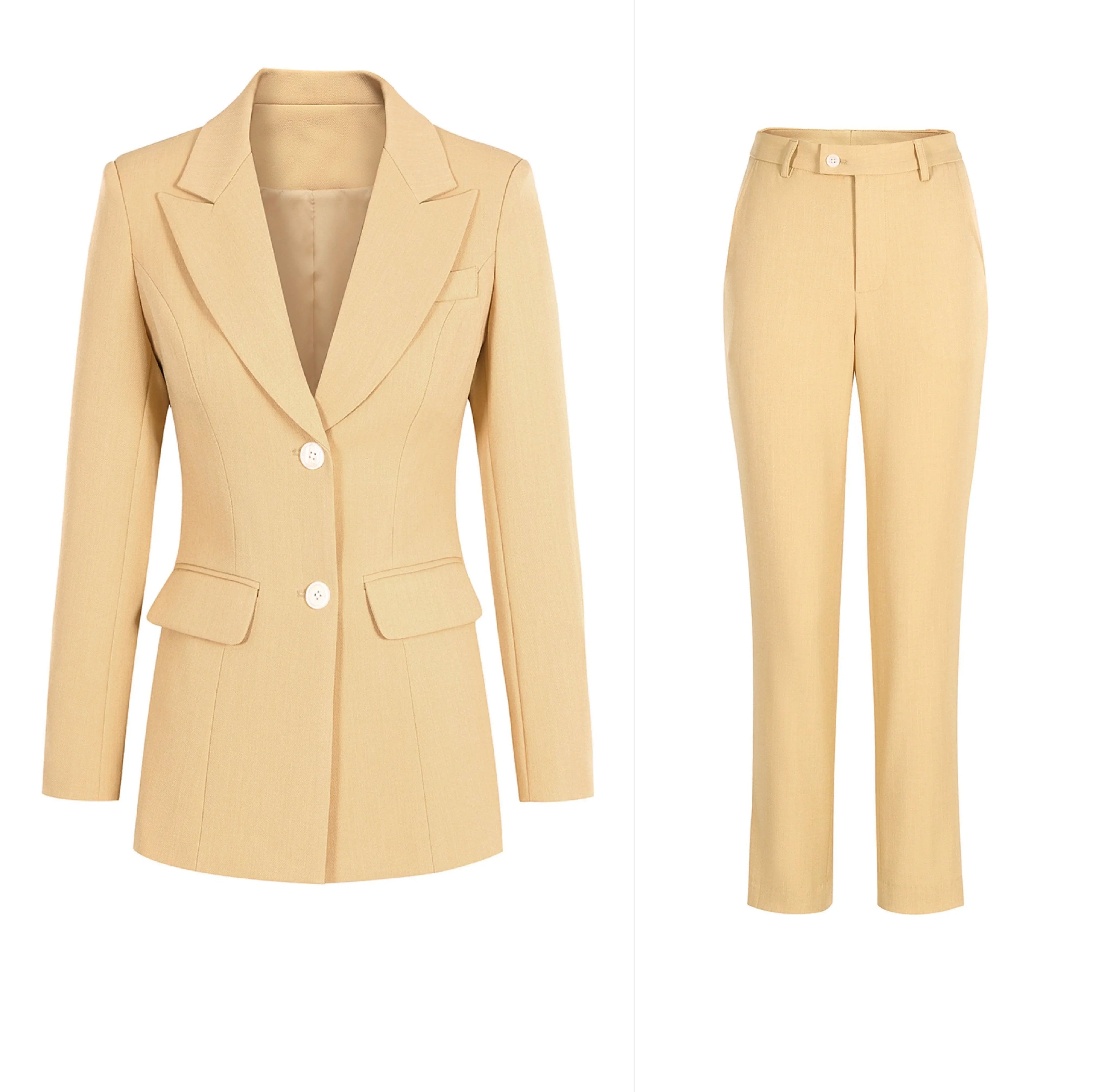 Chic Women's Pant Suit - Solid Button