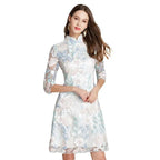 Three-Quarter Knee-Length Elegant Lace Dress -Guocali