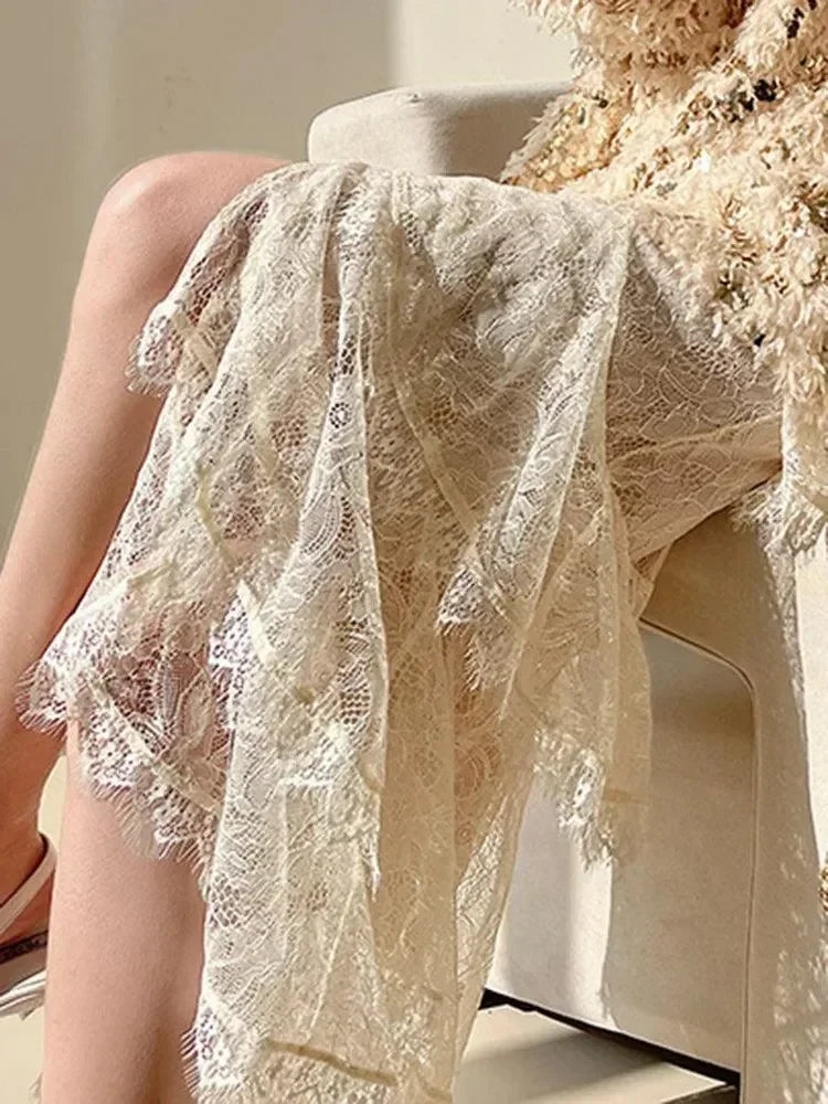 Tiered Skirt Women Lace Patchwork - A-Line Midi Women Skirt