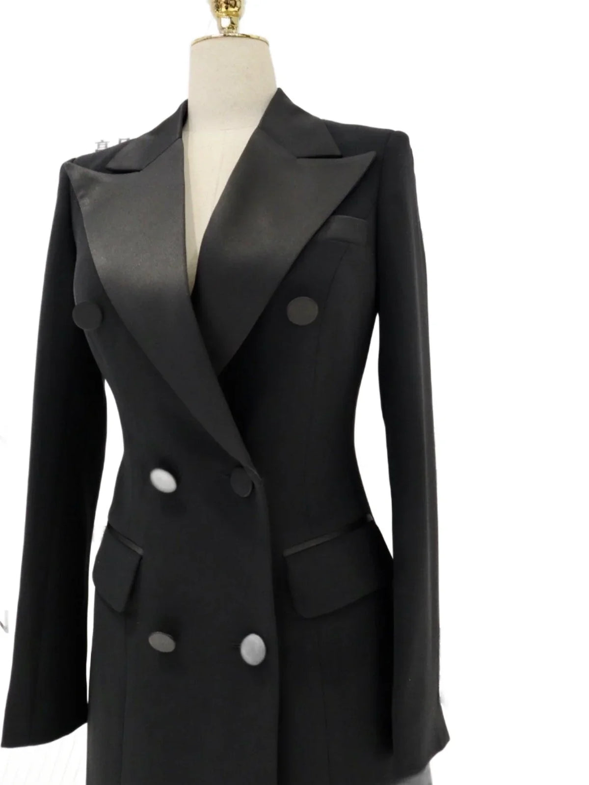 Tuxedo Blazer Dress – Satin Collar, Black – Blazer Dress | GUOCALI