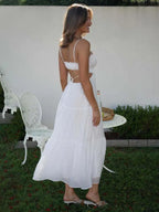 V-Neck Sleeveless Stitching Long Dress -Guocali