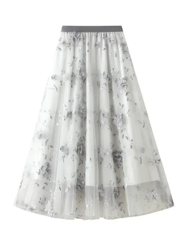 Vintage Contrast A-Line Long Skirt -Guocali