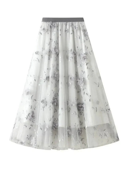 Vintage Contrast A-Line Long Skirt -Guocali