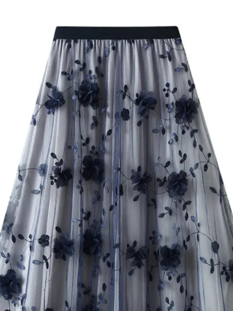 Vintage Contrast A-Line Long Skirt -Guocali