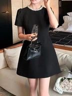 Vintage Studded O-Neck Mini Dress -Guocali