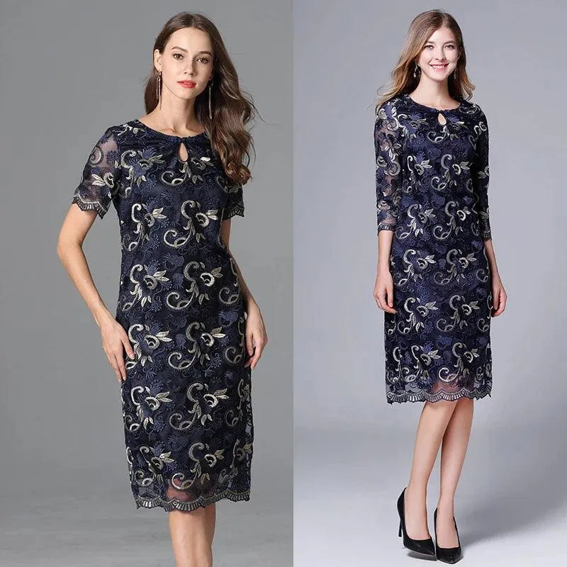 Vintage Three-Quarter Floral Loose Dress -Guocali
