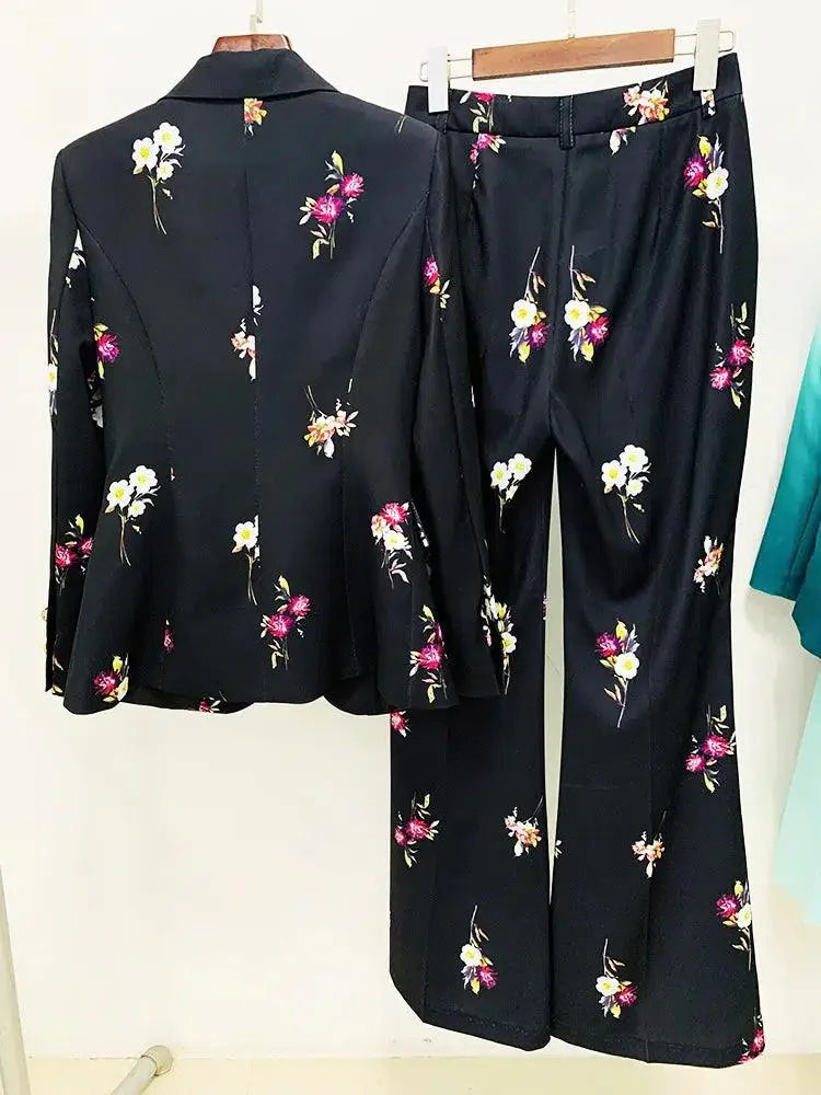 Vintage Women's Pant Suit - Floral Single-Breasted