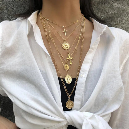 Virgin Mary and Cross Pendant Necklace - Women Jewelry -Guocali