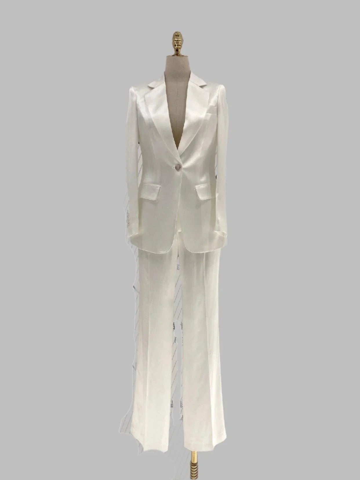 Wide Leg Women Pant Suit - Silk Satin Trouser Suit -Guocali