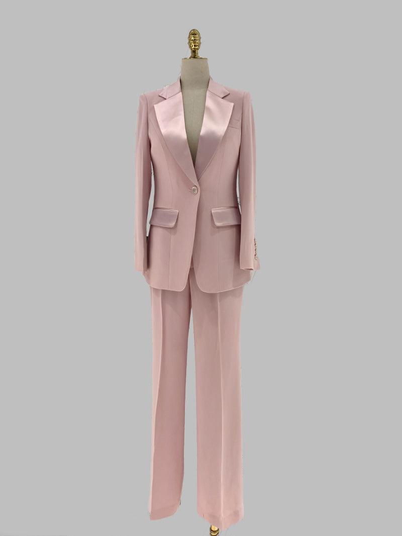 Wide Leg Women Pant Suit - Silk Satin Trouser Suit - Pantsuit - Guocali