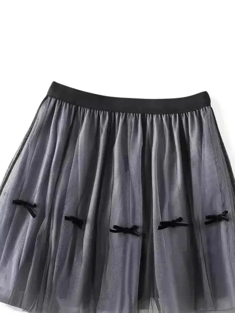 Women A-Line Skirt Bow Mesh - Elastic Midi Women Skirt