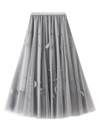 Women A-Line Skirt Feather Detail - High Waist Midi Women Skirt