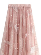 Women A-Line Skirt Feather Embroidery - High Waist Midi Women Skirt