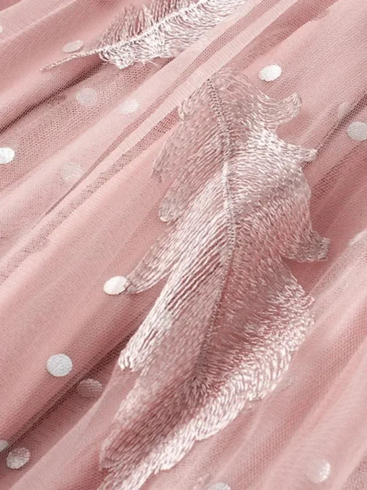 Women A-Line Skirt Feather Embroidery - High Waist Midi Women Skirt