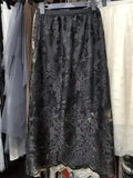 Women A-Line Skirt Lace Embroidered Midi - High Waist Women Skirt