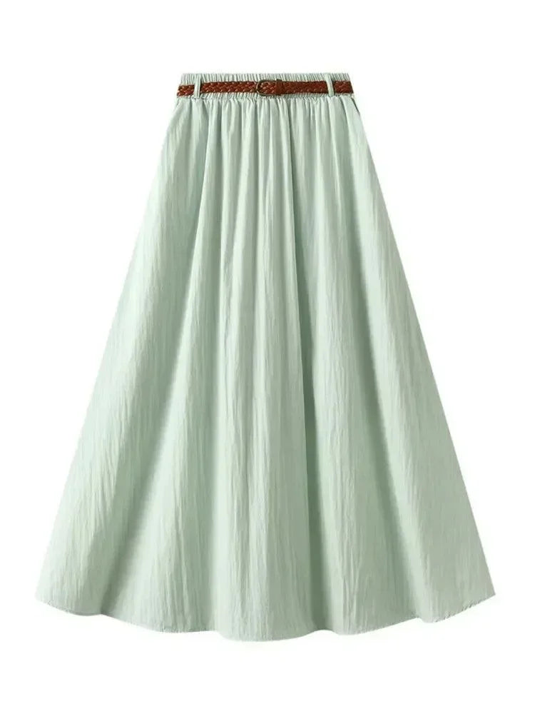 Women A-Line Skirt Minimalist Belt - High Waist Midi Women Skirt