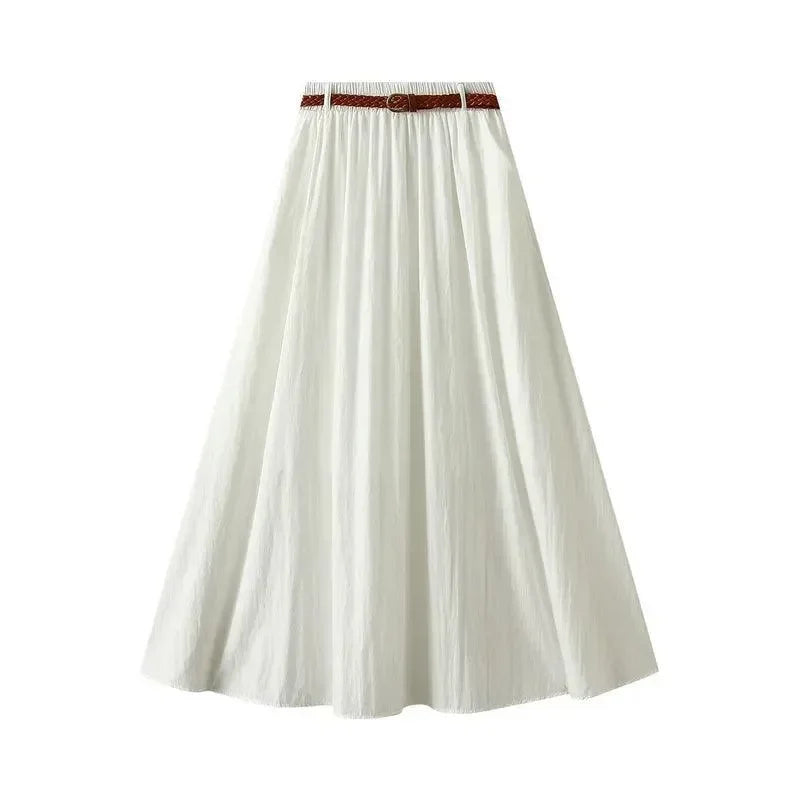 Women A-Line Skirt Minimalist Belt - High Waist Midi Women Skirt