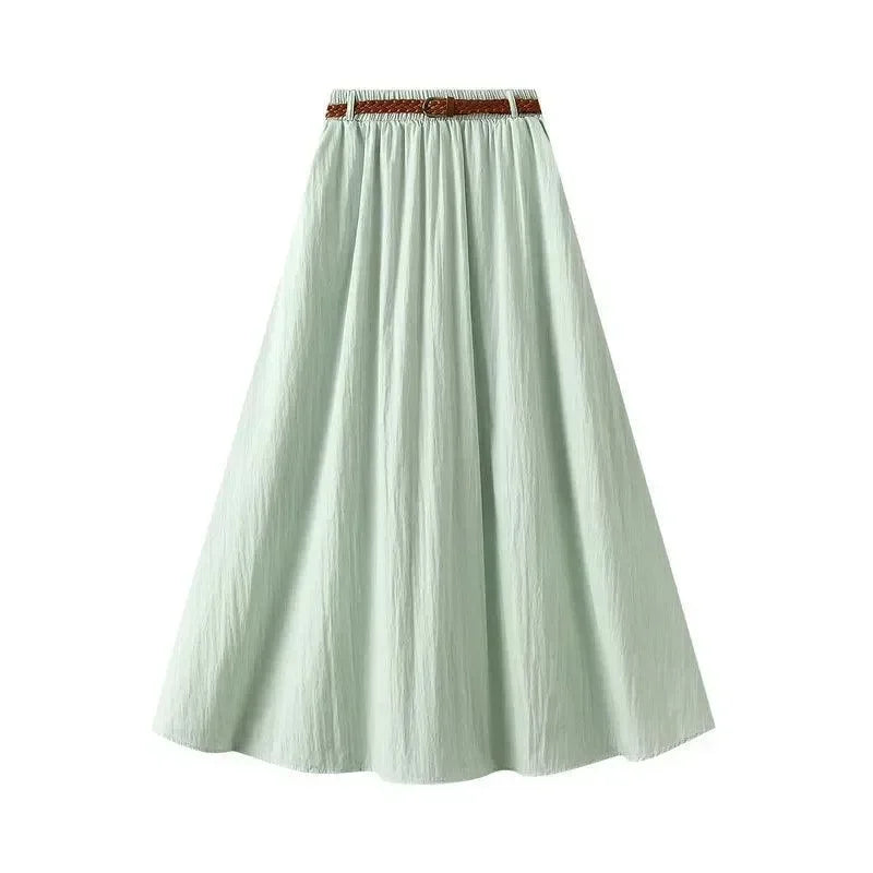Women A-Line Skirt Minimalist Belt - High Waist Midi Women Skirt