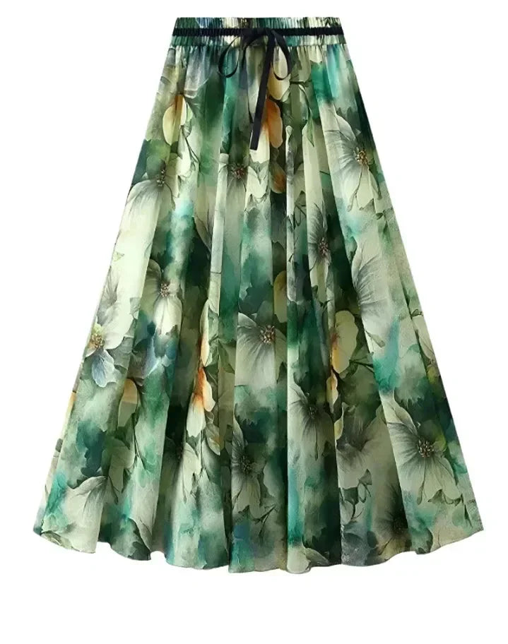 Women A-Line Skirt Print Lace-Up - Elastic Midi Women Skirt