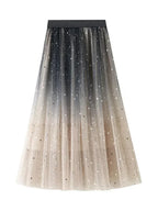 Women A-Line Skirt Sequin Tulle Gradient - High Waist Midi Women Skirt