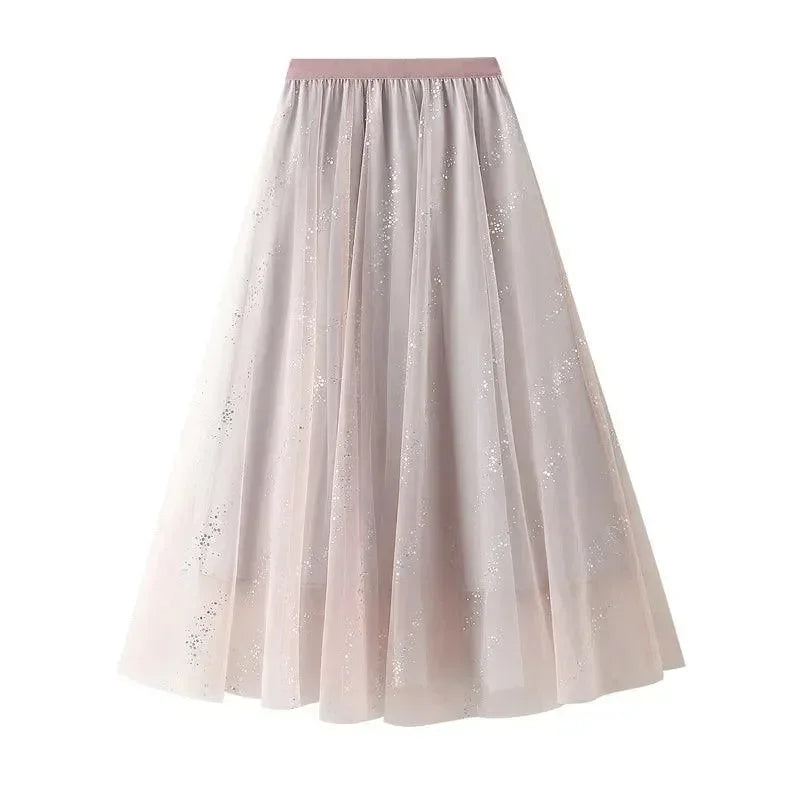 Women A-Line Skirt Sparkling Yarn - High Waist Midi Women Skirt