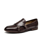 Women Apron Toe Dress Loafers - Buckles Straps Flat Shoes