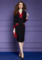 Women Blazer Dress - Lightweight - Double Breasted, Red