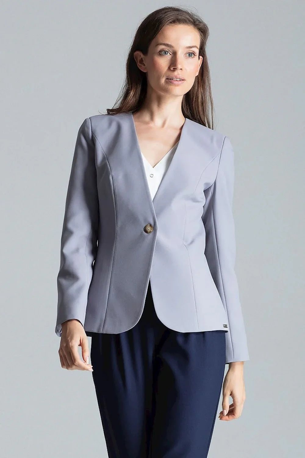 Women Blazer - Lightweight - 1-Button - Gray -Guocali