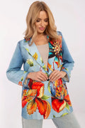 Women Blazer - Lightweight - 1-Button - Blue, Multicolor -Guocali