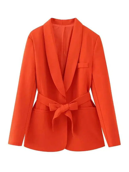 Women Blazer - Lightweight - Beltted, Tie, Wrap - Pink, Rose Red -Guocali
