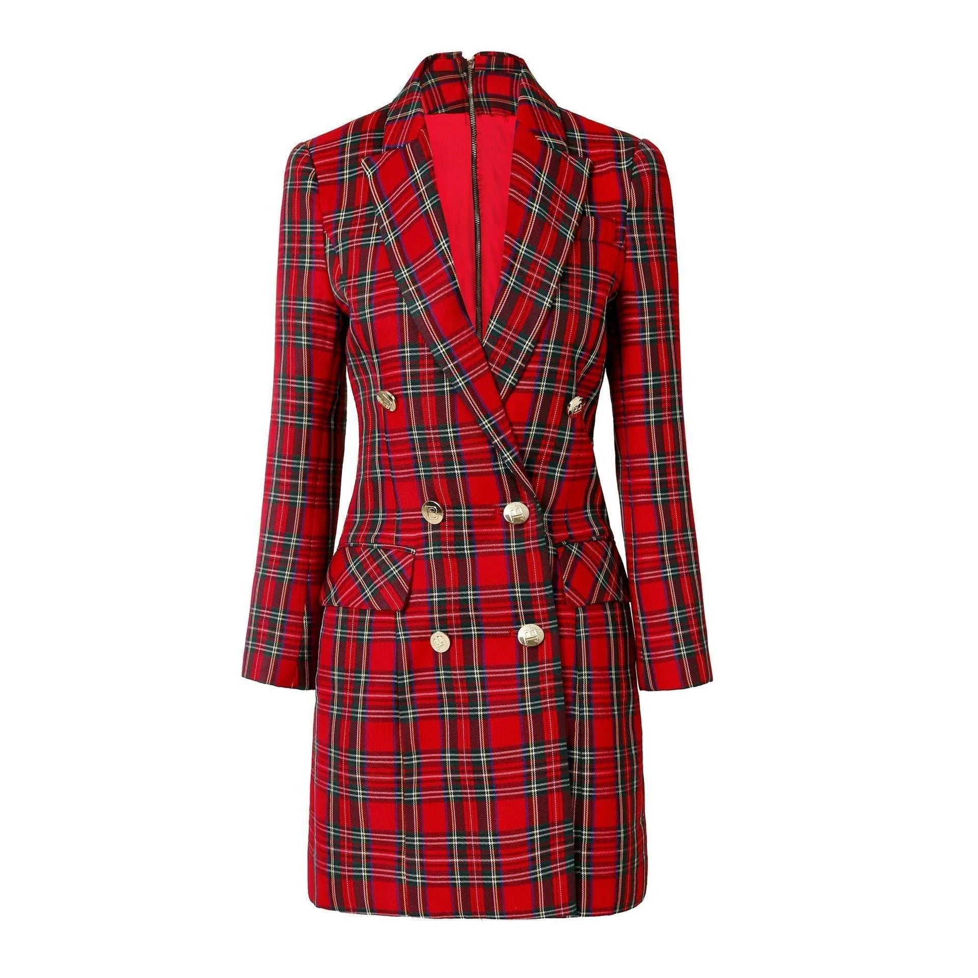 Women Blazer - Lightweight - Double Breasted - Red, Multicolor -Guocali